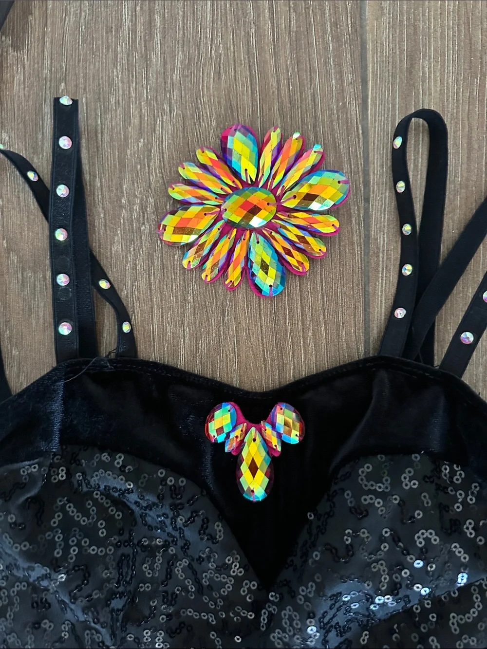Black Sequin Dance Costume with Pink & Purple Fringe - Kids